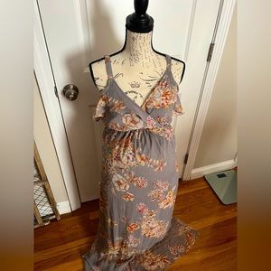 Jessica Simpson Cold Shoulder grey floral maxi maternity dress S Small